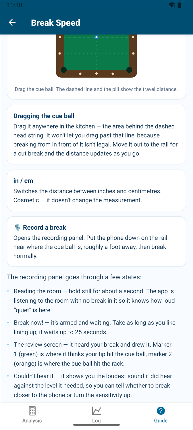 A guide page explaining the recording panel states and what each marker means